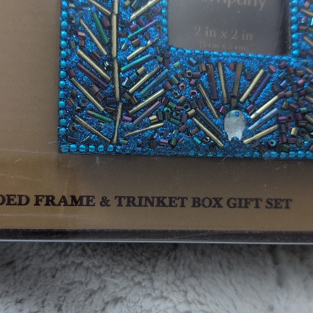 The Bombay Company Y2K Blue Peacock Frame & Trinket Box Set‎ NIP
